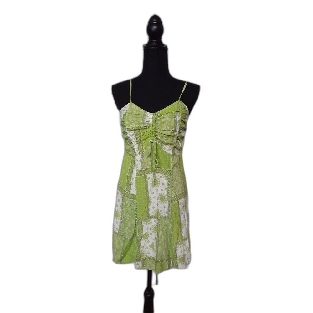 Rue 21 Green White Floral V-Neck Spaghetti Strap Mini Dress L Rayon #503